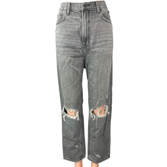 American Eagle Women's Gray Distressed High Rise Cropped Straight Denim Jeans 12 - Picture 1 of 4